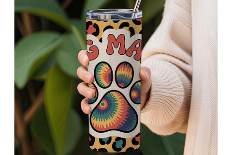 Dog Mama Tie-Dye Paw 20oz Tumbler Sublimation DesignSVG 