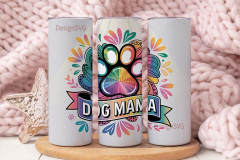 Dog Mama Tie-Dye Paw 20oz Tumbler Wrap Sublimation DesignSVG 