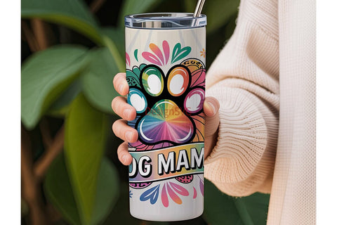 Dog Mama Tie-Dye Paw 20oz Tumbler Wrap Sublimation DesignSVG 
