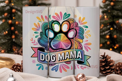 Dog Mama Tie-Dye Paw 20oz Tumbler Wrap Sublimation DesignSVG 