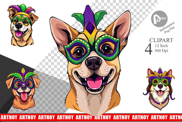 Dog Mardi Gras Clipart Sublimation artnoy 