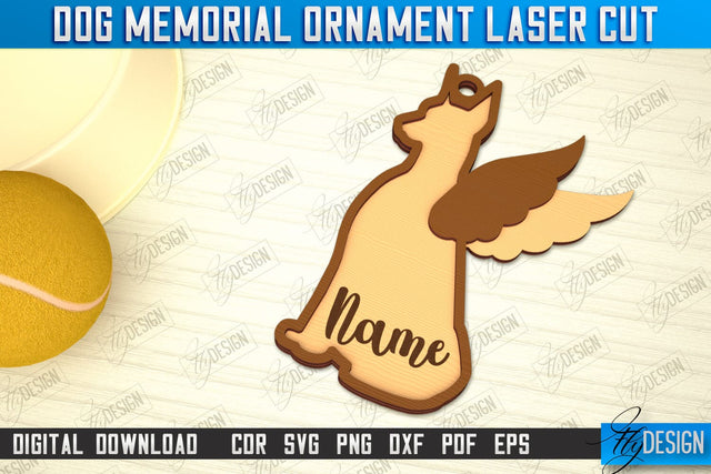 Dog Memorial Ornament | 3D Dog Silhouette | Angel Wings | CNC File SVG Fly Design 