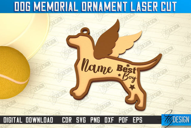 Dog Memorial Ornament | 3D Dog Silhouette | Angel Wings | CNC File SVG Fly Design 