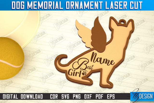 Dog Memorial Ornament | 3D Dog Silhouette | Angel Wings | CNC File SVG Fly Design 
