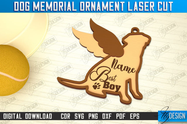 Dog Memorial Ornament | 3D Dog Silhouette | Angel Wings | CNC File SVG Fly Design 