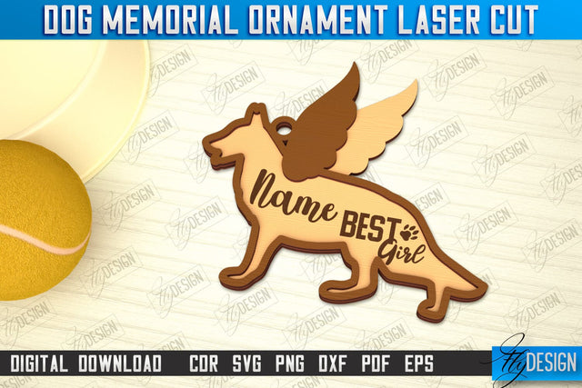 Dog Memorial Ornament | 3D Dog Silhouette | Angel Wings | CNC File SVG Fly Design 