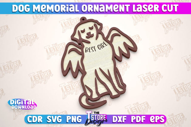 Dog Memorial Ornament | 3D Dog Silhouette | Angel Wings | CNC File SVG The T Store Design 