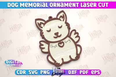 Dog Memorial Ornament | 3D Dog Silhouette | Angel Wings | CNC File SVG The T Store Design 