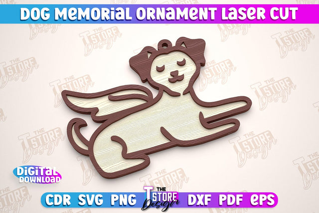 Dog Memorial Ornament | 3D Dog Silhouette | Angel Wings | CNC File SVG The T Store Design 