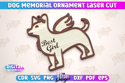 Dog Memorial Ornament | 3D Dog Silhouette | Angel Wings | CNC File SVG The T Store Design 