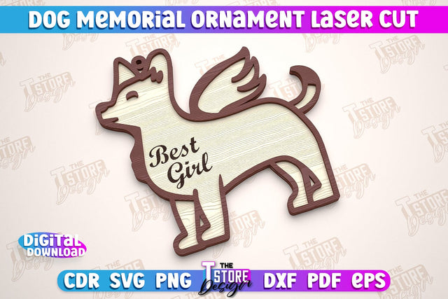 Dog Memorial Ornament | 3D Dog Silhouette | Angel Wings | CNC File SVG The T Store Design 