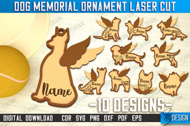 Dog Memorial Ornament Bundle | 3D Dog Silhouette | Angel Wings | CNC File SVG Fly Design 