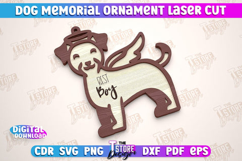 Dog Memorial Ornament Bundle | 3D Dog Silhouette | Angel Wings | CNC File SVG The T Store Design 
