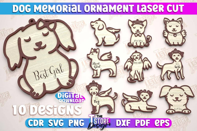 Dog Memorial Ornament Bundle | 3D Dog Silhouette | Angel Wings | CNC File SVG The T Store Design 