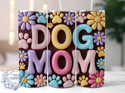 Dog Mom Floral 20oz Tumbler, 3D Effect, Floral Print, Pet Lover, 20oz Sublimation, PNG Design, Gift Idea Sublimation ToriDesigns 
