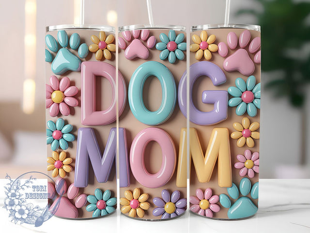 Dog Mom Floral 20oz Tumbler, 3D Effect, Floral Print, Pet Lover, 20oz Sublimation, PNG Design, Gift Idea Sublimation ToriDesigns 