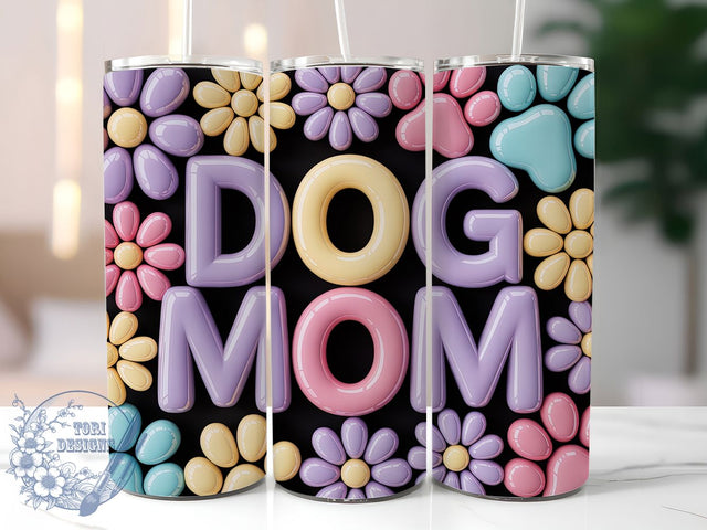 Dog Mom Floral 20oz Tumbler, 3D Effect, Floral Print, Pet Lover, 20oz Sublimation, PNG Design, Gift Idea Sublimation ToriDesigns 