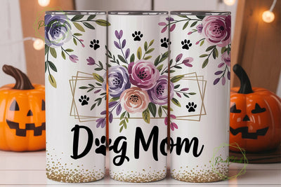 Dog Mom Floral Glitter 20oz Tumbler Wrap Sublimation PixelChick 