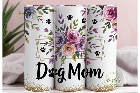Dog Mom Floral Glitter 20oz Tumbler Wrap Sublimation PixelChick 