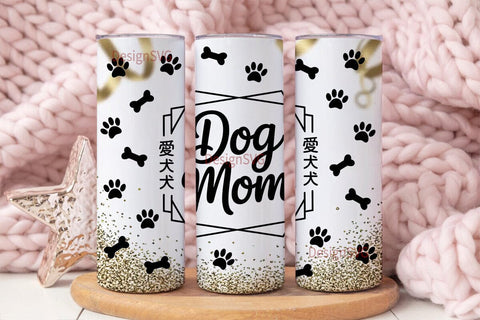 Dog Mom Glitter 20oz Tumbler Wrap Sublimation DesignSVG 