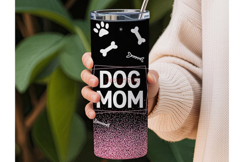 Dog Mom Glitter 20oz Tumbler Wrap Sublimation DesignSVG 