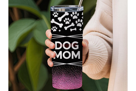 Dog Mom Glitter 20oz Tumbler Wrap Sublimation DesignSVG 