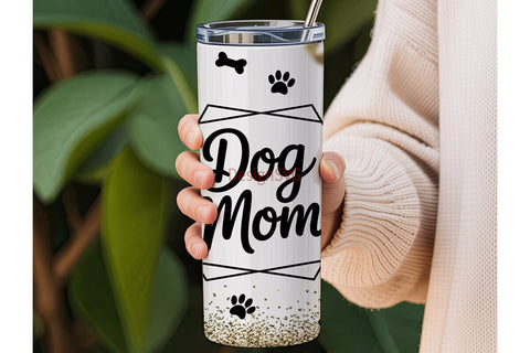 Dog Mom Glitter 20oz Tumbler Wrap Sublimation DesignSVG 
