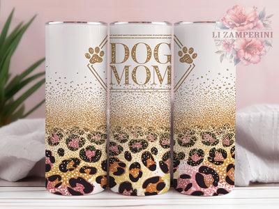 Dog Mom Glitter Leopard 20oz Tumbler, Dog Mom, Glitter Effect, Leopard Print, Glow Effect, Pet Lover, Skinny Tumbler, Sublimation PNG Sublimation Li Zamperini 