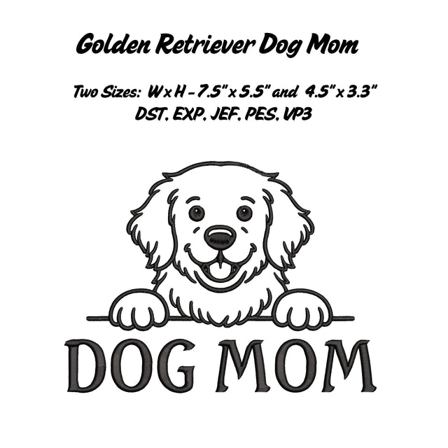 Dog Mom - Golden Retriever Embroidery/Applique DESIGNS Stitched Haus 