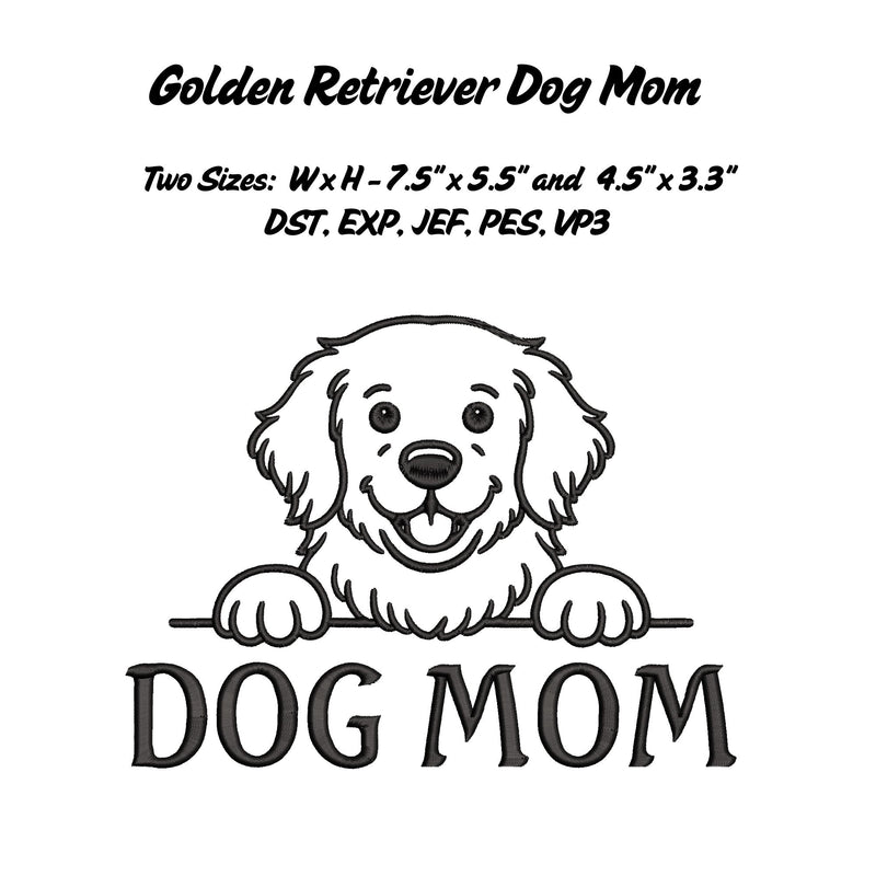 Dog Mom - Golden Retriever Embroidery/Applique DESIGNS Stitched Haus 