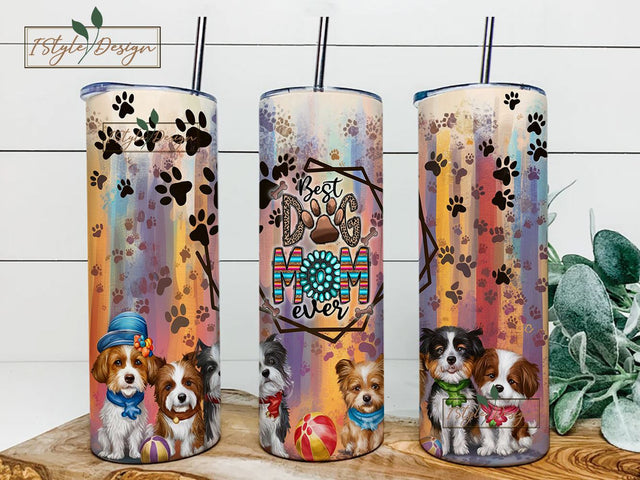 Dog Mom Tumbler Wrap, 20 oz Skinny Tumbler Cute Puppy PNG, Animal Theme Seamless Sublimation Design Digital Download File, Adorable Puppies Sublimation iStyleDesign 