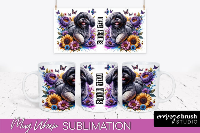 Dog Mug Wrap - Dog Mom Floral Coffee Mug PNG Sublimation Sublimation OrangeBrushStudio 