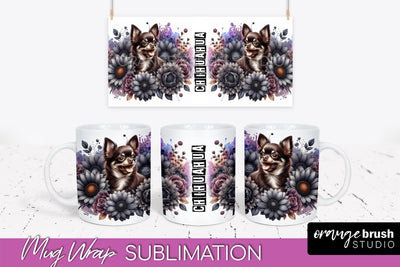 Dog Mug Wrap - Dog Mom Floral Coffee Mug PNG Sublimation Sublimation OrangeBrushStudio 
