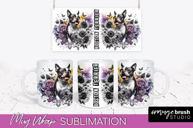 Dog Mug Wrap - Dog Mom Floral Coffee Mug PNG Sublimation Sublimation OrangeBrushStudio 