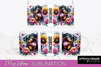 Dog Mug Wrap - Dog Mom Floral Coffee Mug PNG Sublimation Sublimation OrangeBrushStudio 