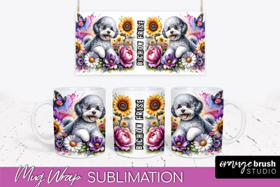 Dog Mug Wrap - Dog Mom Floral Coffee Mug PNG Sublimation Sublimation OrangeBrushStudio 