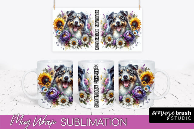 Dog Mug Wrap - Dog Mom Floral Coffee Mug PNG Sublimation Sublimation OrangeBrushStudio 