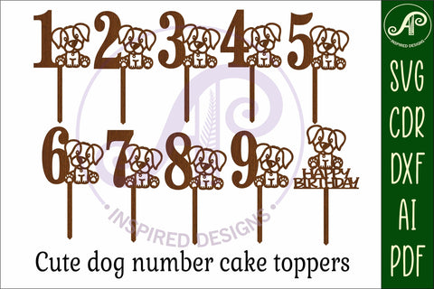 Dog number cake toppers, 10 designs SVG laser cut SVG APInspireddesigns 