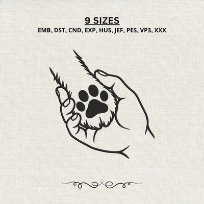 Dog Paw in Human Hands Embroidery Design – Pet Love Paw Print Machine Embroidery File, Dog Mom Pet Memorial Design Embroidery/Applique DESIGNS PatternFeed8 