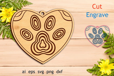 Dog paw keychain svg, Cat lovers laser engraving, Glowforge template SVG AnastasiyaArtDesign 