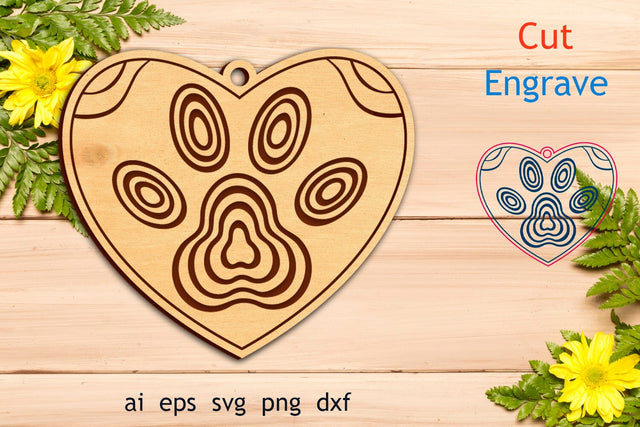 Dog paw keychain svg, Cat lovers laser engraving, Glowforge template SVG AnastasiyaArtDesign 