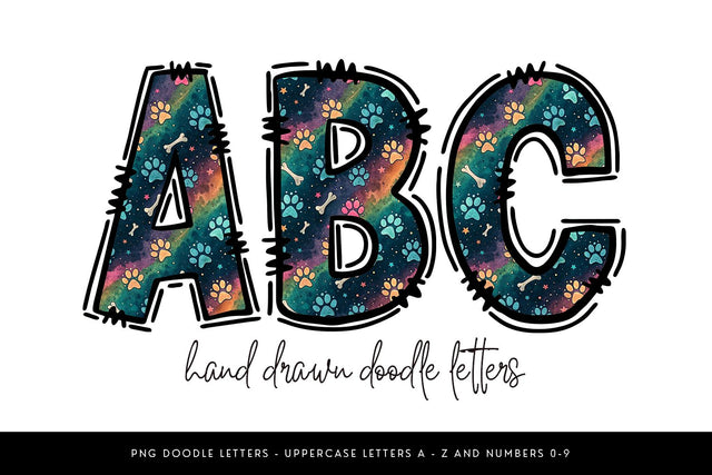 Dog Paw Print Alphabet PNG, Hand Drawn Doodle Letters Sublimation BijouBay 