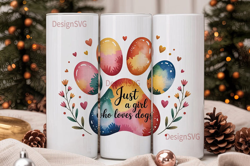 Dog Paw Watercolor 20oz Tumbler Wrap Sublimation DesignSVG 