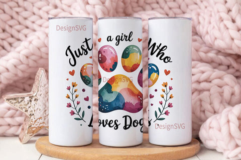 Dog Paw Watercolor 20oz Tumbler Wrap Sublimation DesignSVG 