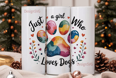 Dog Paw Watercolor 20oz Tumbler Wrap Sublimation DesignSVG 