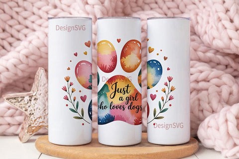 Dog Paw Watercolor 20oz Tumbler Wrap Sublimation DesignSVG 