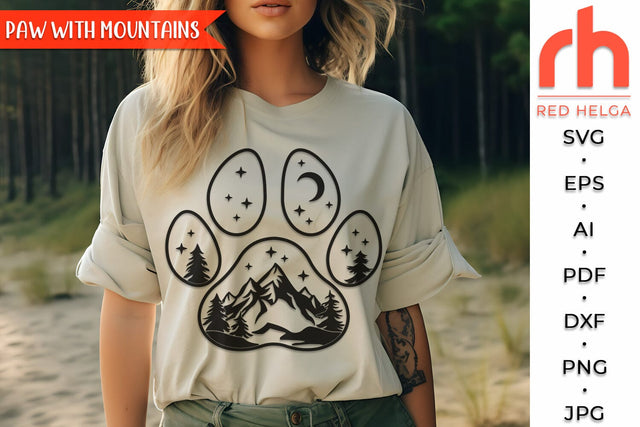 Dog Paw with Mountains SVG, Forest Landscape Cut File, Camper Design, Outdoor Theme, Fur Mama Gifts, Mothers Day DXF SVG RedHelgaArt 