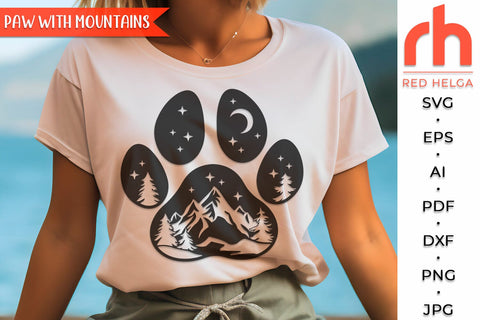 Dog Paw with Mountains SVG, Forest Landscape Cut File, Camper Design, Outdoor Theme, Fur Mama Gifts, Mothers Day DXF SVG RedHelgaArt 