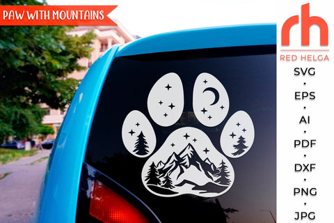 Dog Paw with Mountains SVG, Forest Landscape Cut File, Camper Design, Outdoor Theme, Fur Mama Gifts, Mothers Day DXF SVG RedHelgaArt 