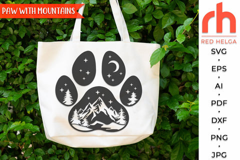 Dog Paw with Mountains SVG, Forest Landscape Cut File, Camper Design, Outdoor Theme, Fur Mama Gifts, Mothers Day DXF SVG RedHelgaArt 